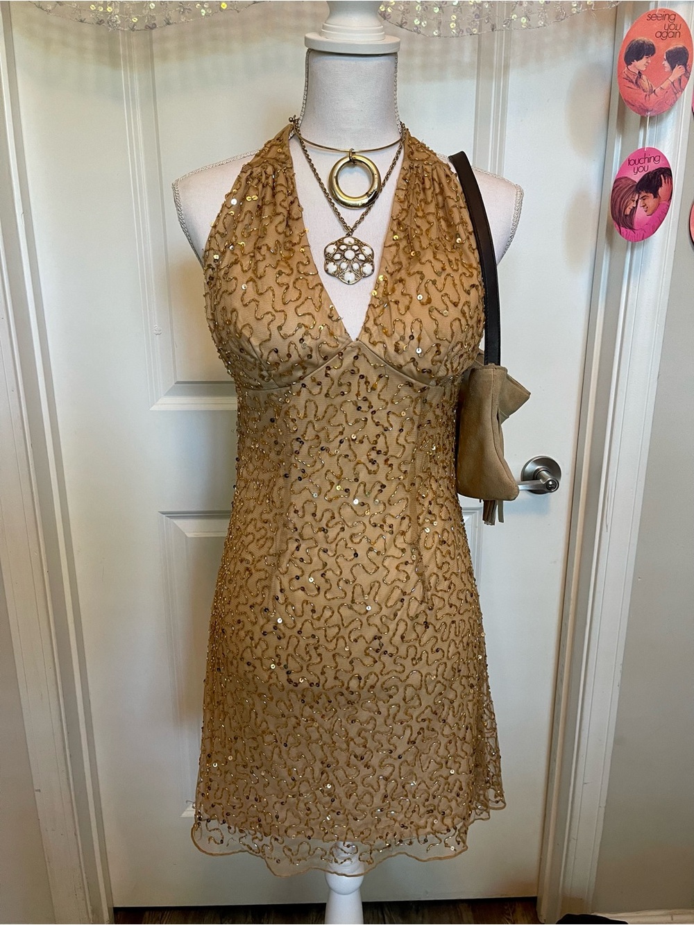 Morgan & Co. : Gold Beaded Halter Dress!!